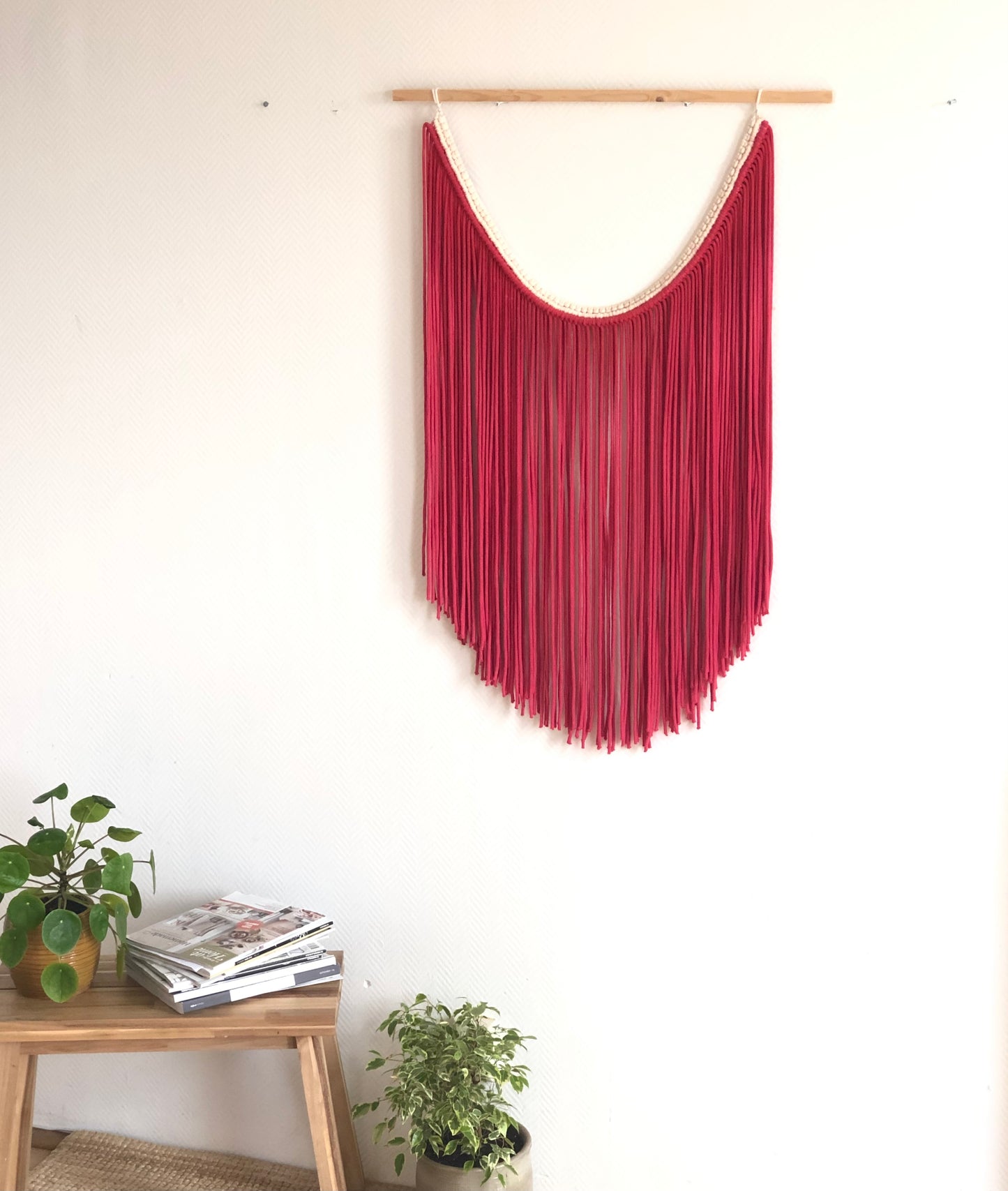 Raspberry Dip Dye Modern Textile Tapestry - Daisy